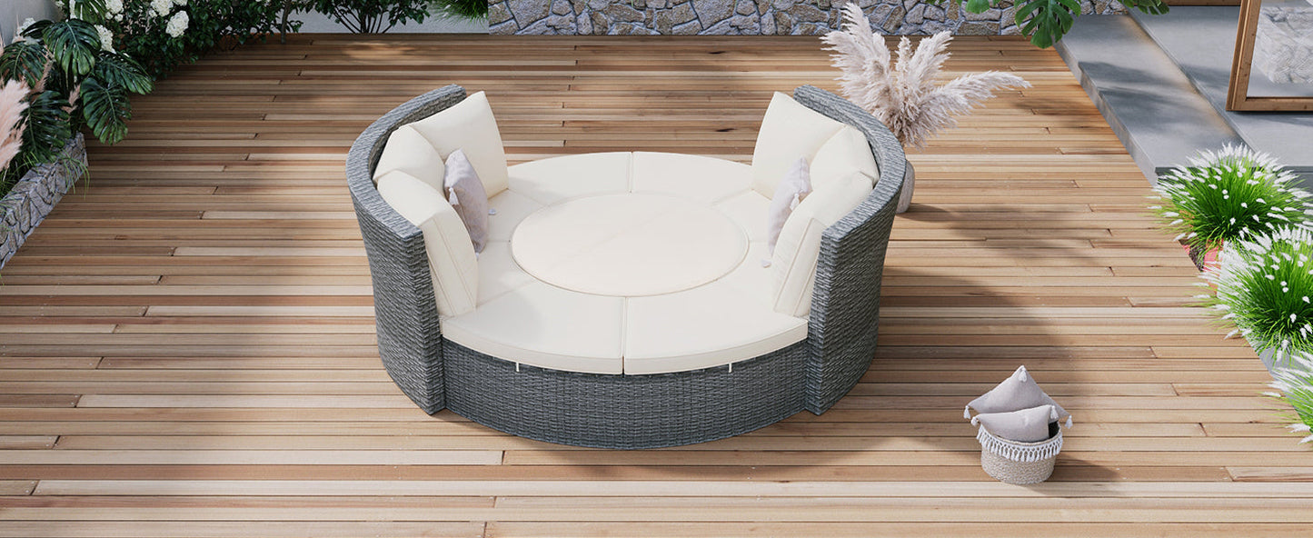 Patio 5-Piece Round Rattan Sectional Sofa Set