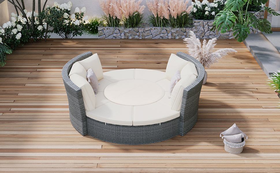 Patio 5-Piece Round Rattan Sectional Sofa Set