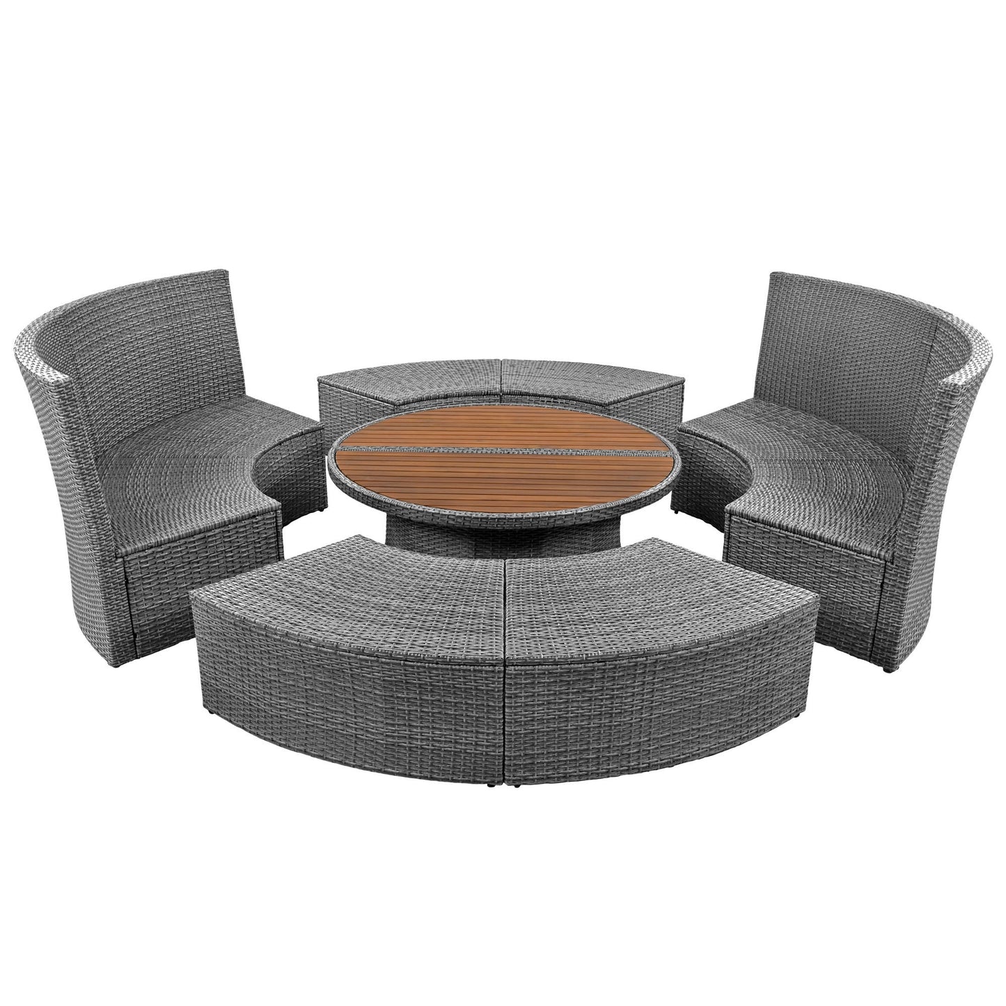 Patio 5-Piece Round Rattan Sectional Sofa Set
