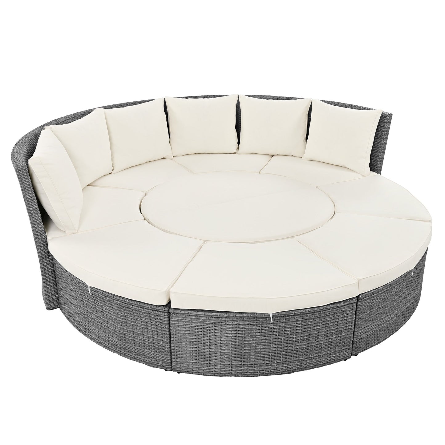 Patio 5-Piece Round Rattan Sectional Sofa Set