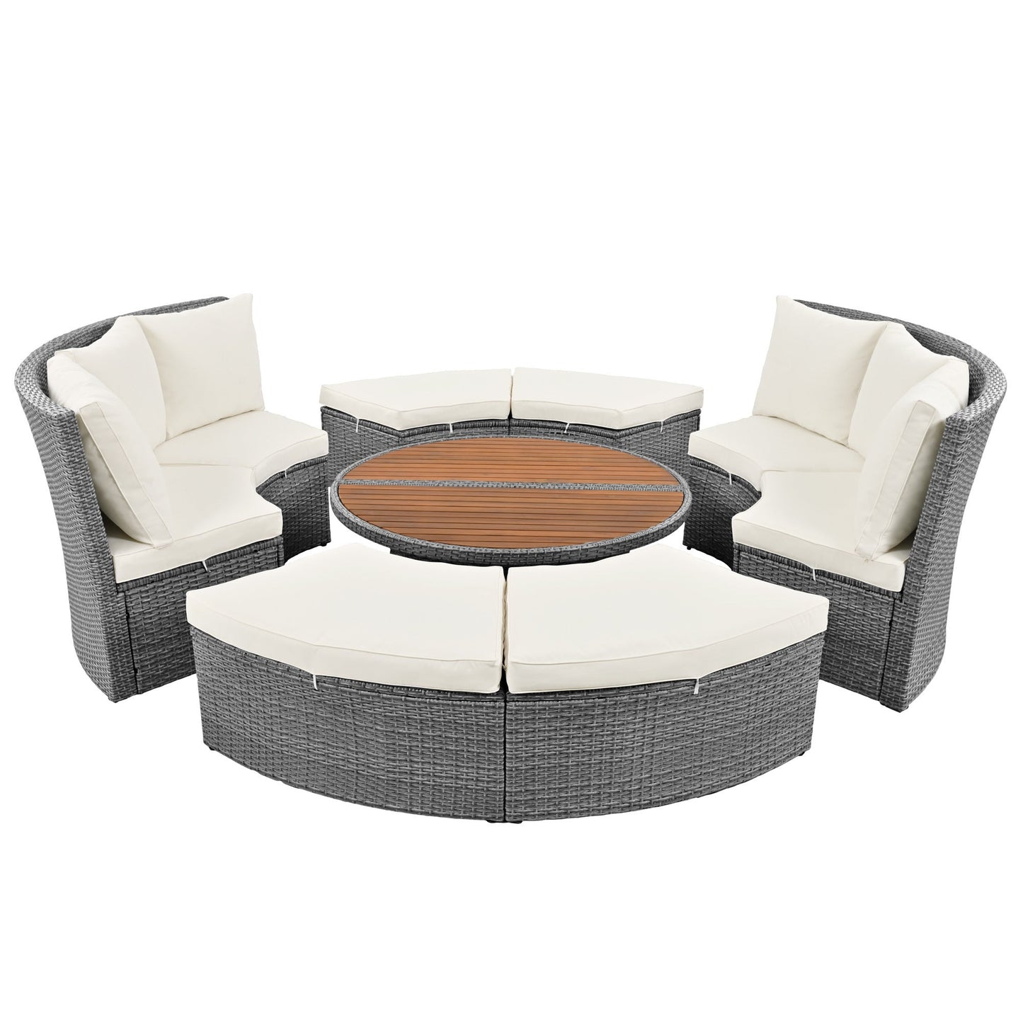 Patio 5-Piece Round Rattan Sectional Sofa Set