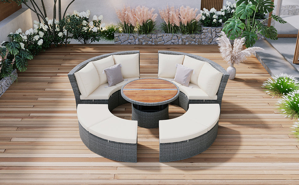 Patio 5-Piece Round Rattan Sectional Sofa Set