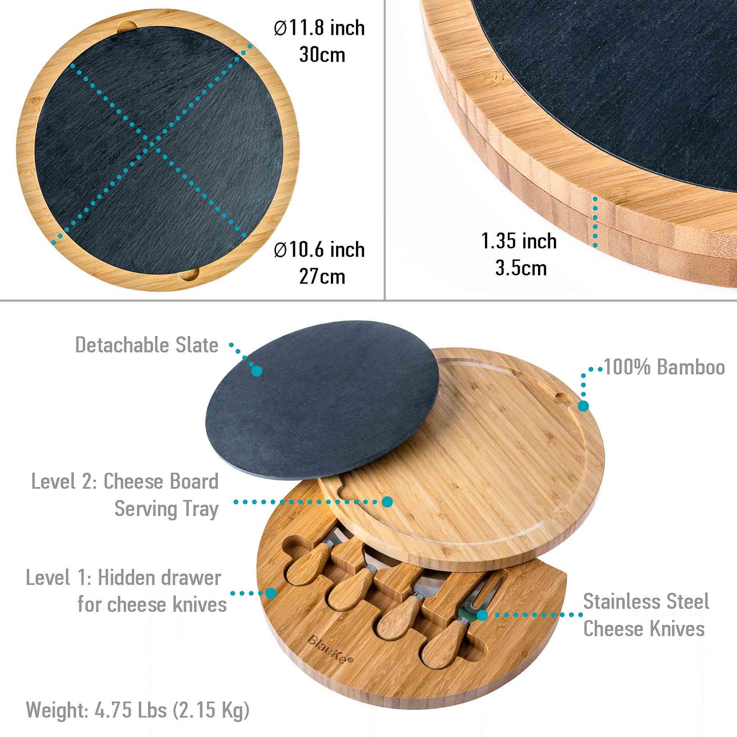 Round Bamboo Cheese Board & Knife Set