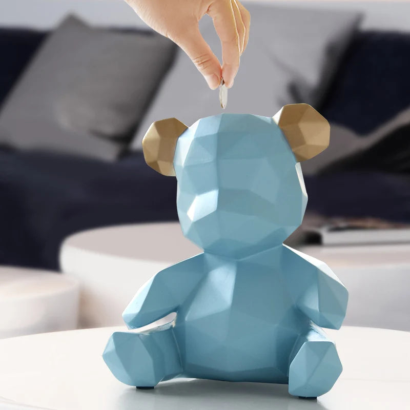 Piggy Bank Teddy Bear Figurine