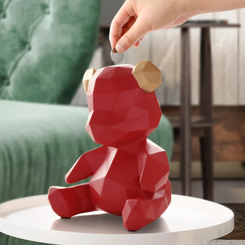 Piggy Bank Teddy Bear Figurine
