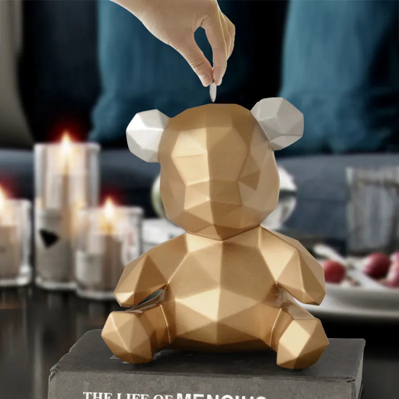 Piggy Bank Teddy Bear Figurine