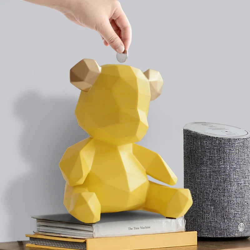 Piggy Bank Teddy Bear Figurine