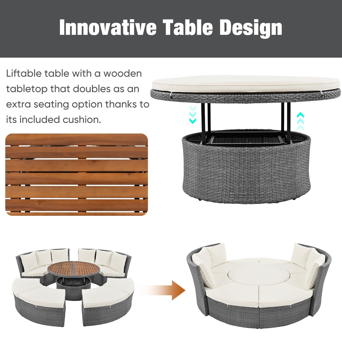 Patio 5-Piece Round Rattan Sectional Sofa Set