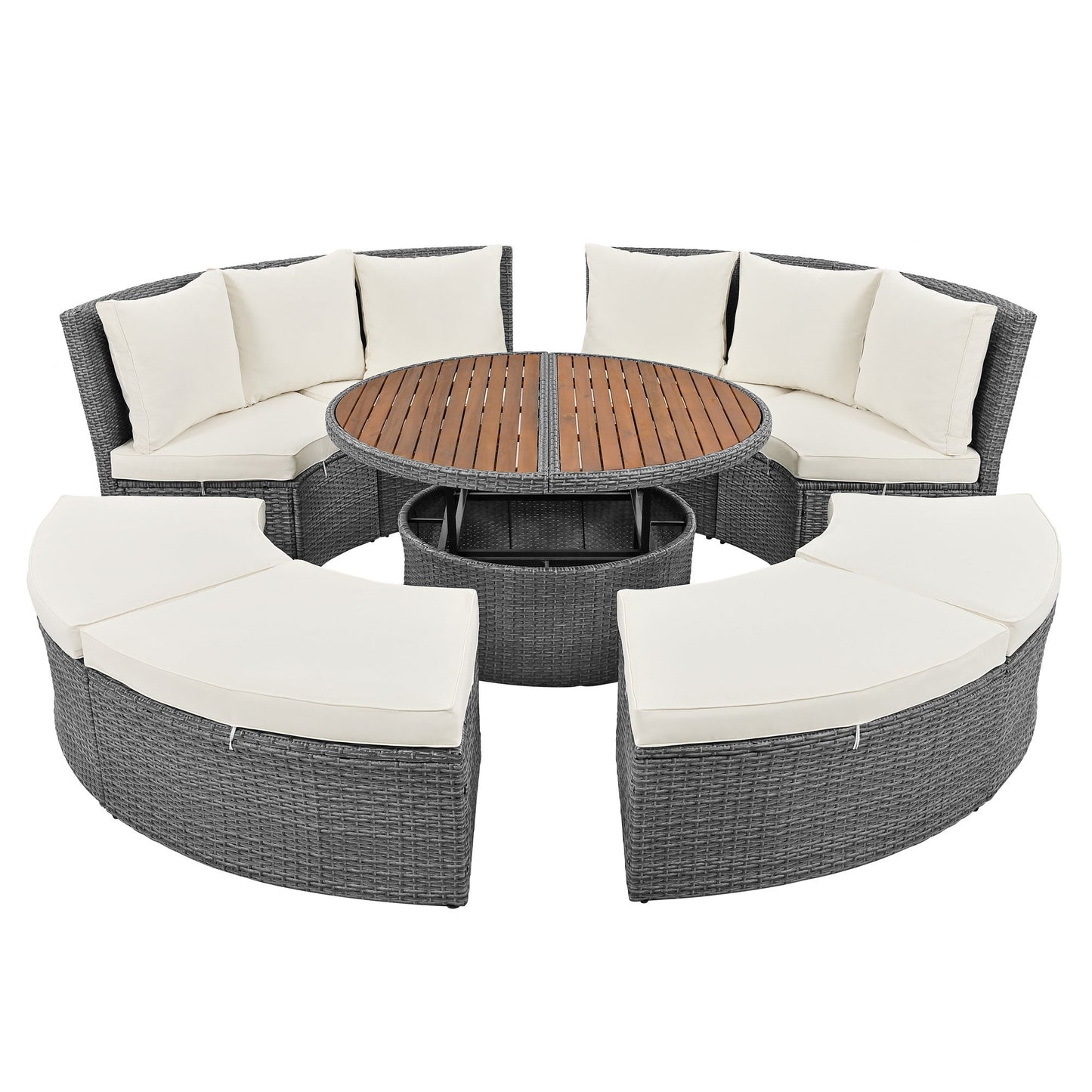 Patio 5-Piece Round Rattan Sectional Sofa Set