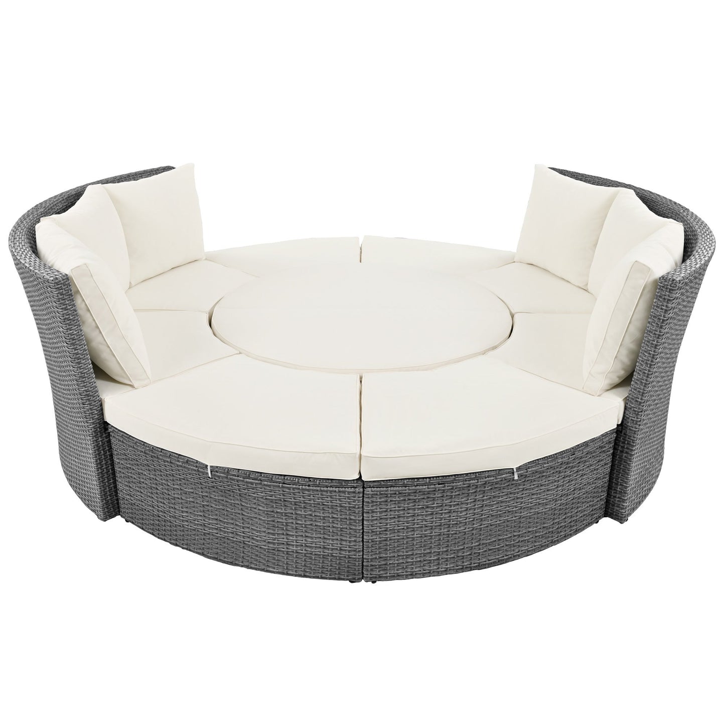 Patio 5-Piece Round Rattan Sectional Sofa Set