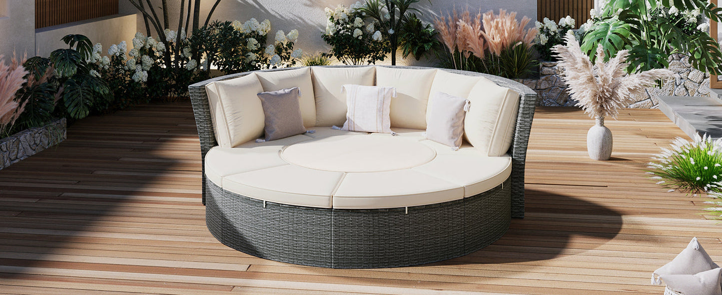 Patio 5-Piece Round Rattan Sectional Sofa Set