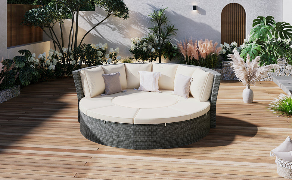 Patio 5-Piece Round Rattan Sectional Sofa Set