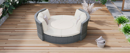 Patio 5-Piece Round Rattan Sectional Sofa Set