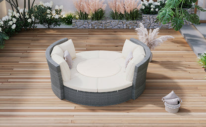 Patio 5-Piece Round Rattan Sectional Sofa Set