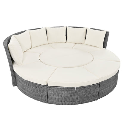 Patio 5-Piece Round Rattan Sectional Sofa Set