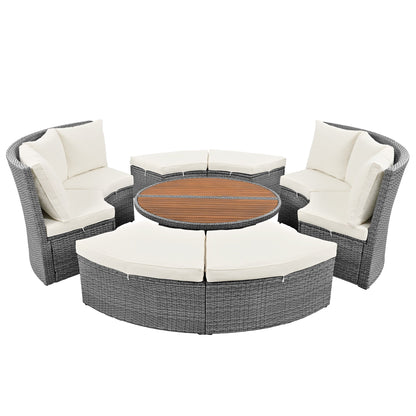 Patio 5-Piece Round Rattan Sectional Sofa Set
