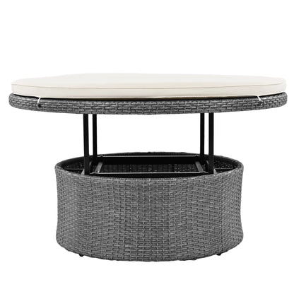 Patio 5-Piece Round Rattan Sectional Sofa Set