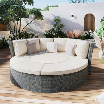 Patio 5-Piece Round Rattan Sectional Sofa Set