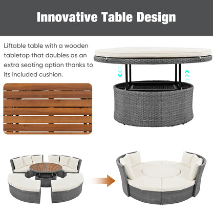 Patio 5-Piece Round Rattan Sectional Sofa Set