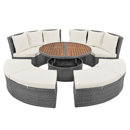 Patio 5-Piece Round Rattan Sectional Sofa Set