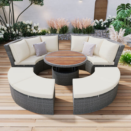 Patio 5-Piece Round Rattan Sectional Sofa Set