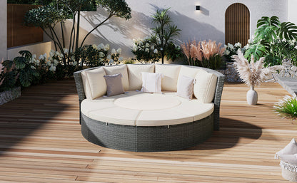 Patio 5-Piece Round Rattan Sectional Sofa Set
