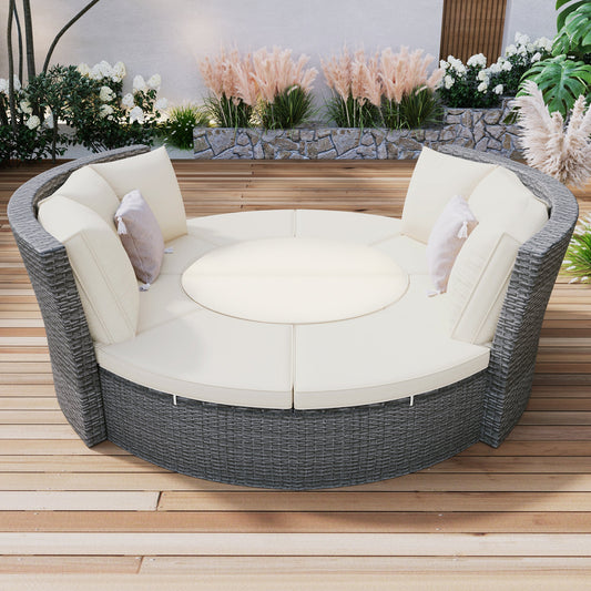 Patio 5-Piece Round Rattan Sectional Sofa Set