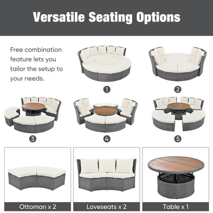 Patio 5-Piece Round Rattan Sectional Sofa Set